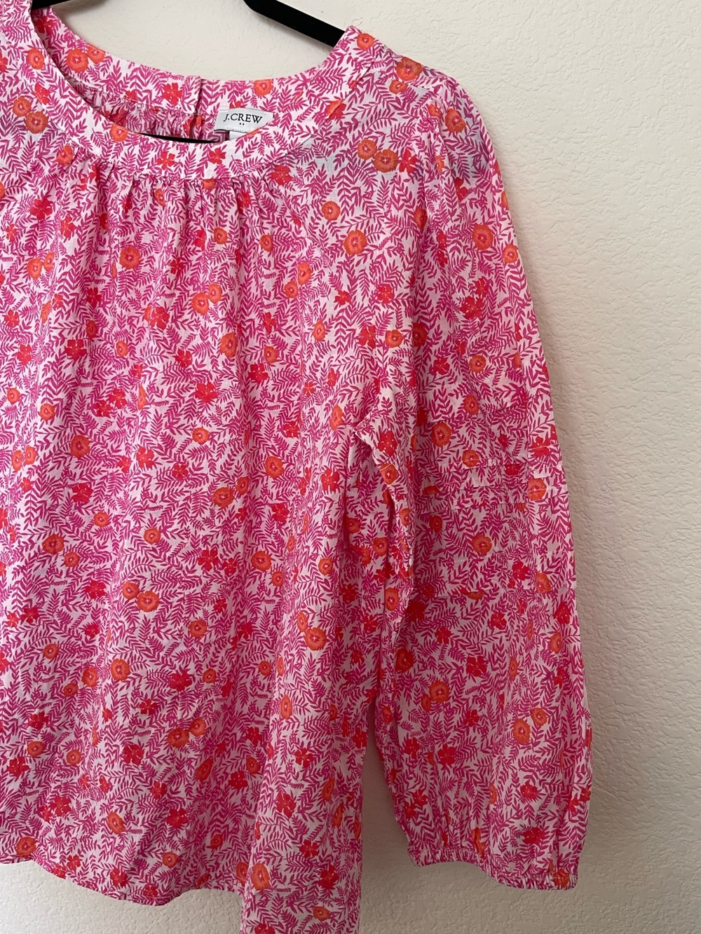 J.Crew Pink Floral Peasant Blouse Size Small 100% Cotton Puff Sleeve Top - Picture 3 of 8